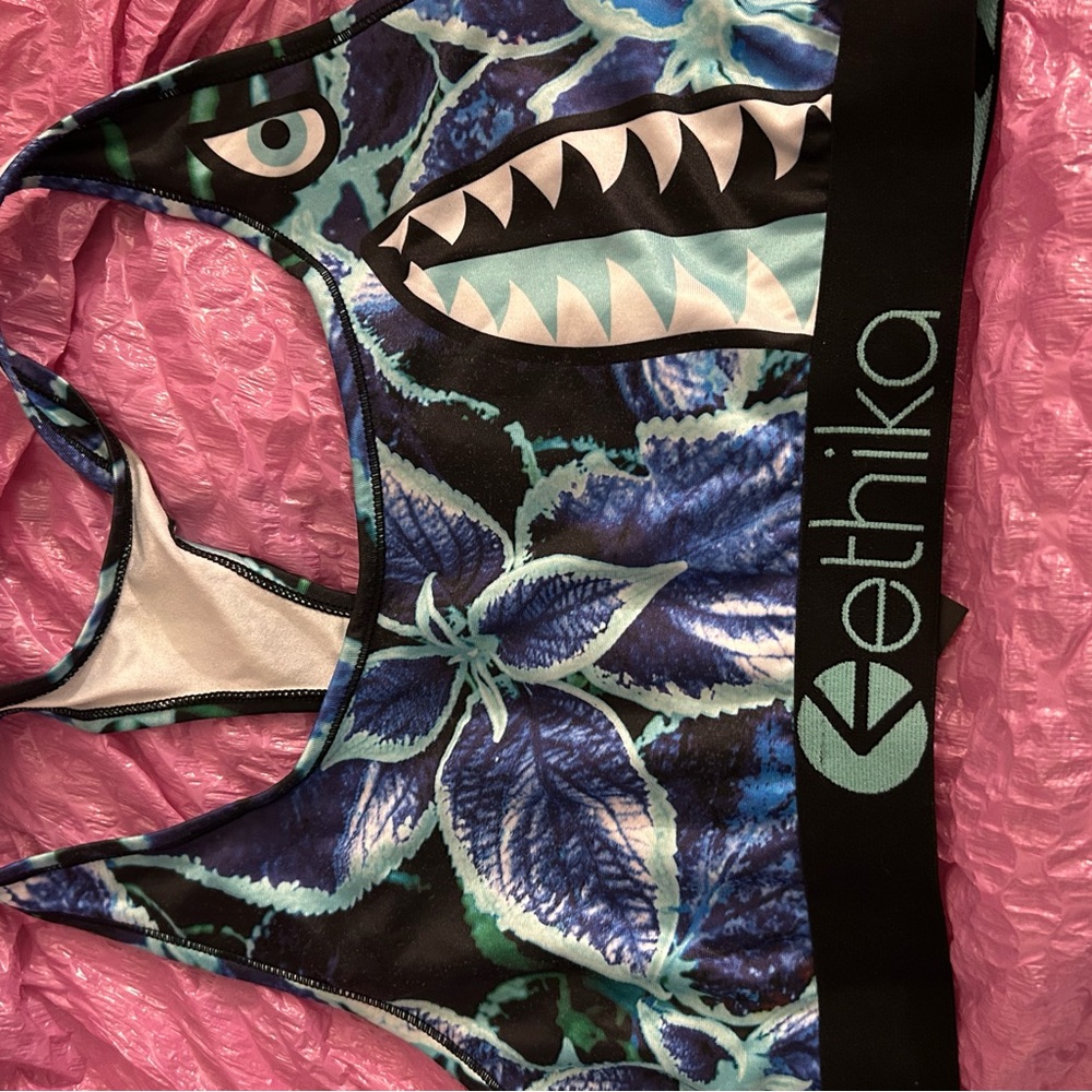 Ethika Blue and Black Bodysuit with Shark and Floral Design